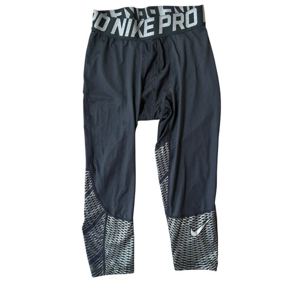 Nike Pro Hypercool Compression Pants Mens Large Tights 3/4 Black Silver - Picture 2 of 7